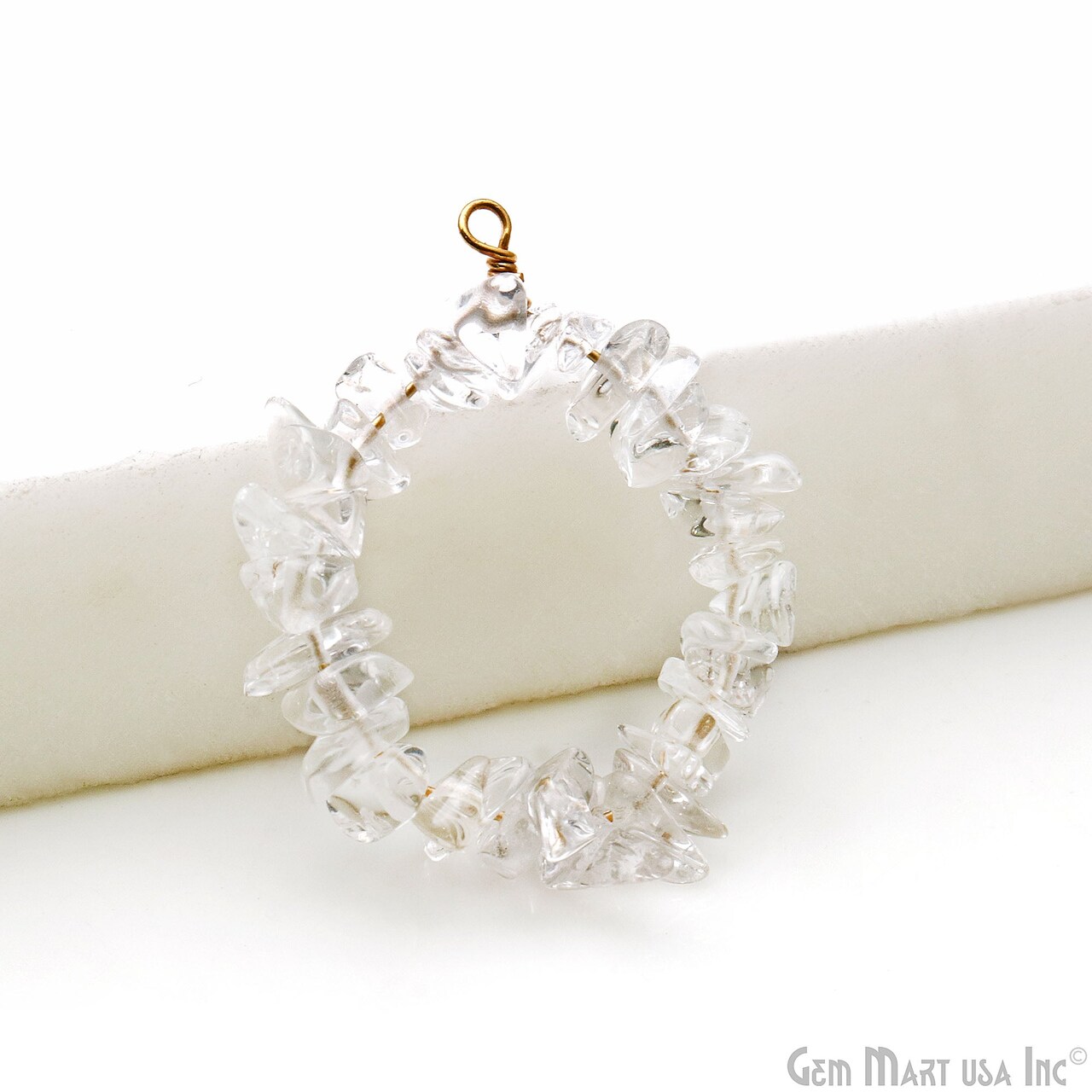 Gemstone Chip Hoop, 33x26mm Round, Gold Wire Wrapped Uncut Beads Jewelry, Nugget Pendant Charm, GemMartUSA (50550)